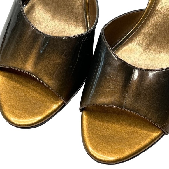 AK ANNE KLEIN Akhoola Patent Leather Wicker Wedge Slide Sandals Size 7.5 - Picture 11 of 16